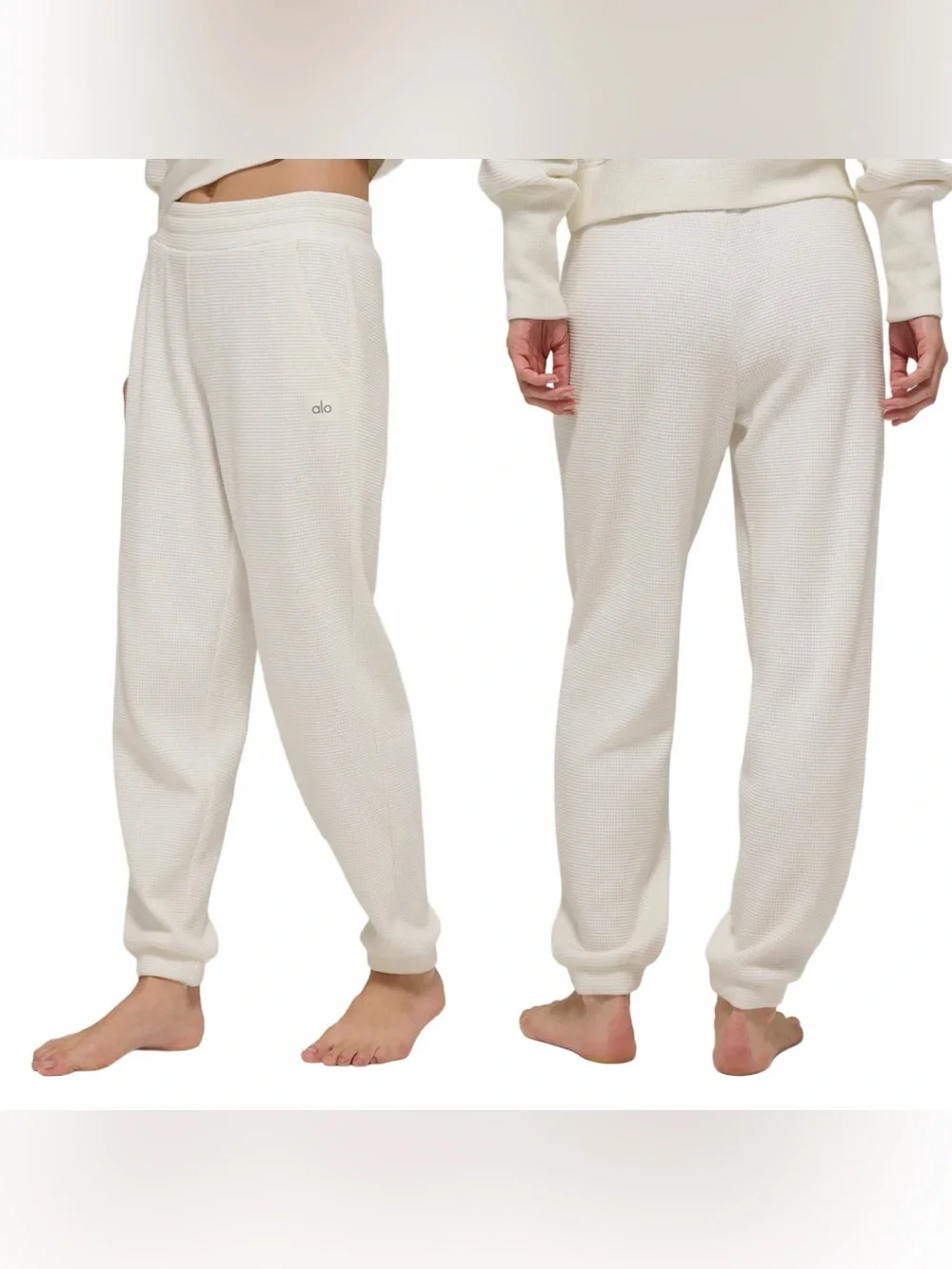 ALO Yoga Women's M Waffle Weekend Escape Joggers Ivory Sweatpants - Picture 2 of 6